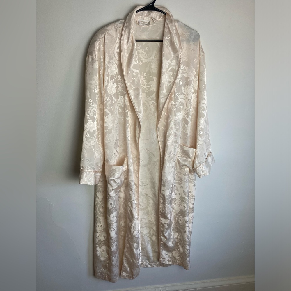 VTG Victoria’s Secret Gold Label Floral Satin Full Length Robe Sz M/L *FLAWS**